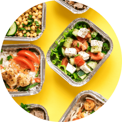 Prepared healthy meals in separate containers Frequently Asked Questions Banner Image